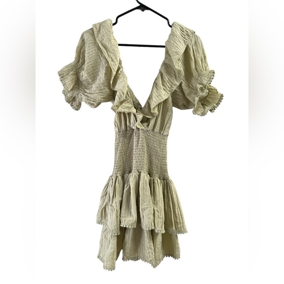 muy muy Dresses & Skirts - Sage green ruffled mini puff sleeve dress